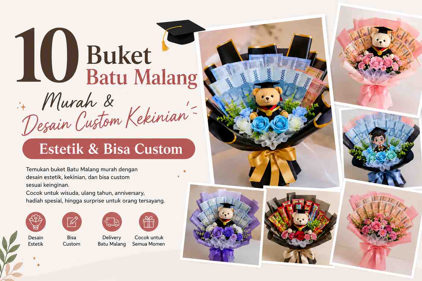 Buket Batu Malang custom estetik hadiah wisuda dan surprise
